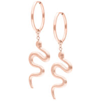 Roségoldene Big Snake Hoops Ohrringe Roségoldene Schlangenohrringe mit Klappverschluss auf weißem Hintergrund
