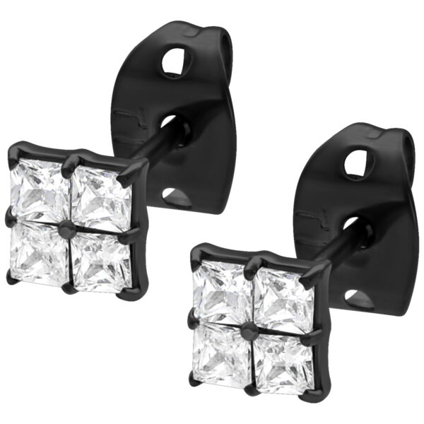 Pendientes cuadrados de metal negro con cristales claros