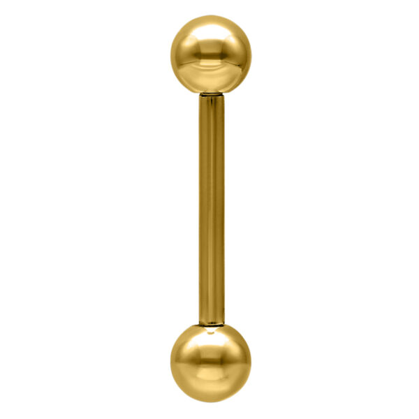 Barbell dorado con dos bolas sobre fondo blanco