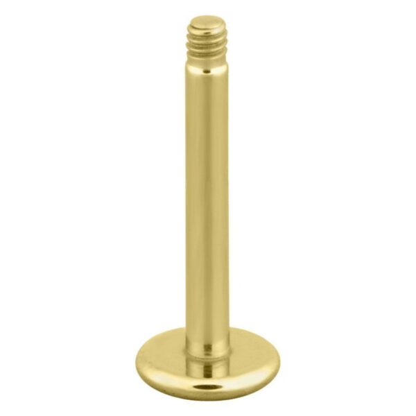 Labret de titan dorado con rosca externa sobre fondo blanco
