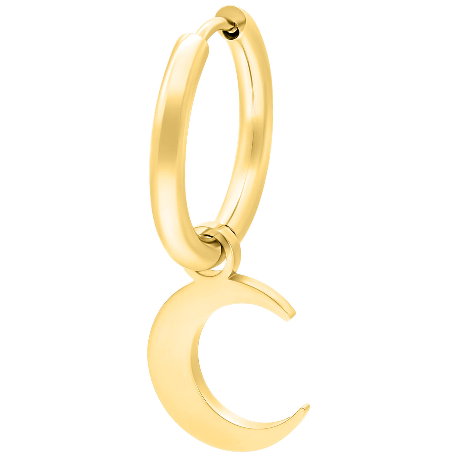 Aros Dorados Little Moonchild Aros dorados con colgante de luna sobre fondo blanco