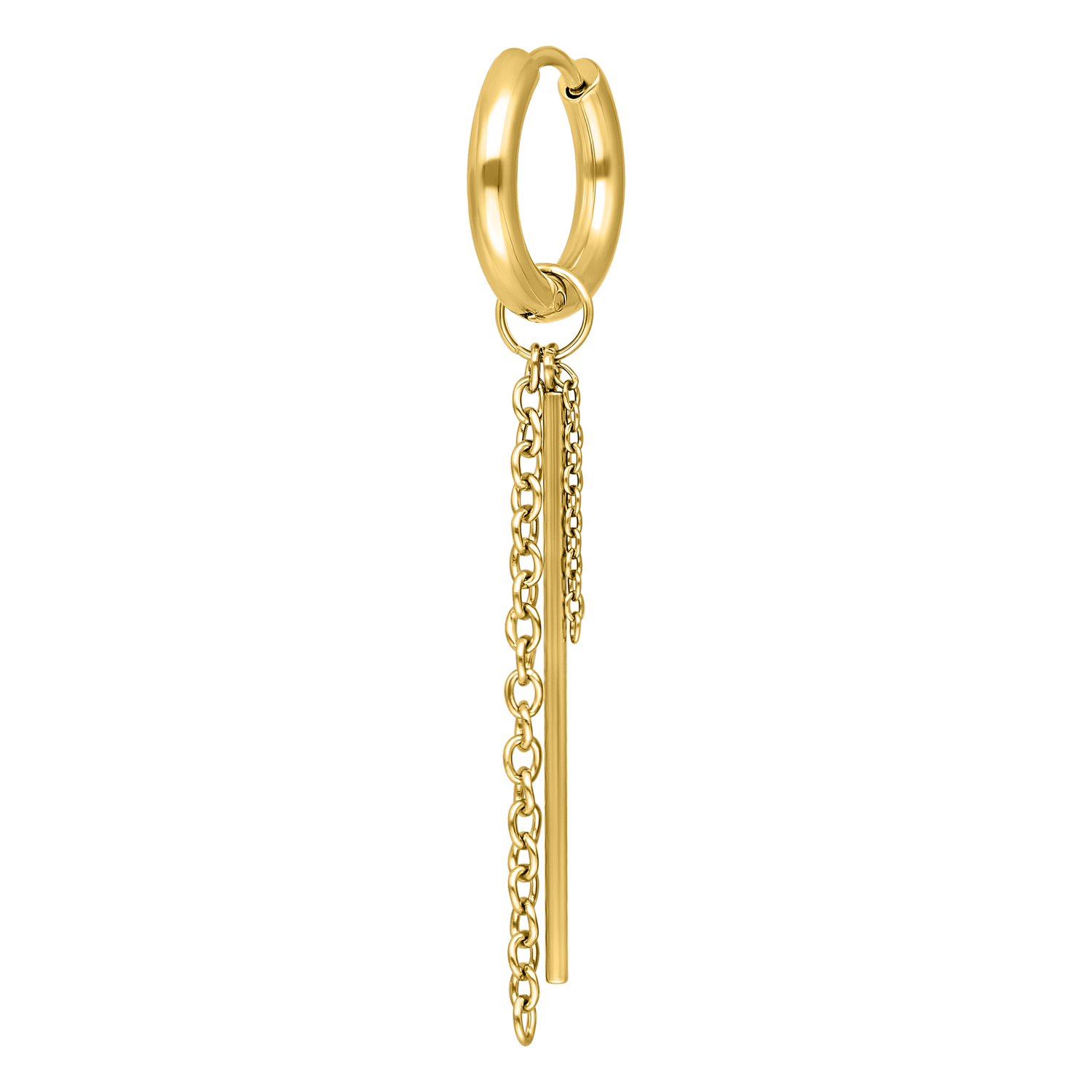Aros dorados Little Bar Chain Aros dorados con detalles de cadena sobre fondo blanco