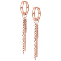Roségoldene Little Bar Chain Hoops Ohrringe Roségoldene Ohrringe mit Ketten- und Stabdesign auf weißem Hintergrund