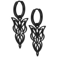 Pendientes negros de acero quirúrgico con diseño delicado sobre fondo blanco