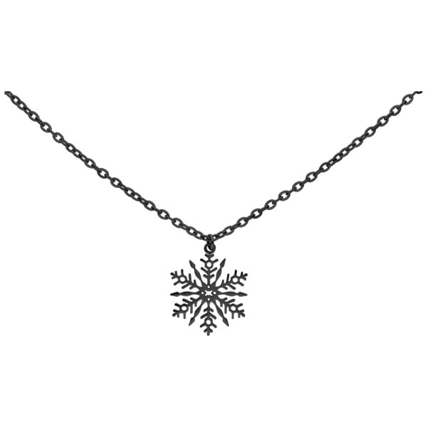 Collar negro de copo de nieve de acero quirúrgico, 60 cm de largo sobre fondo blanco