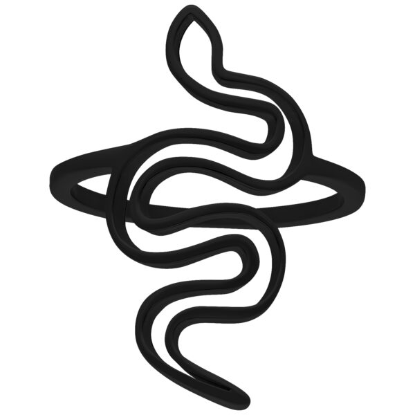 Anillo de serpiente negro de acero quirúrgico, tamaño 17 mm sobre fondo blanco