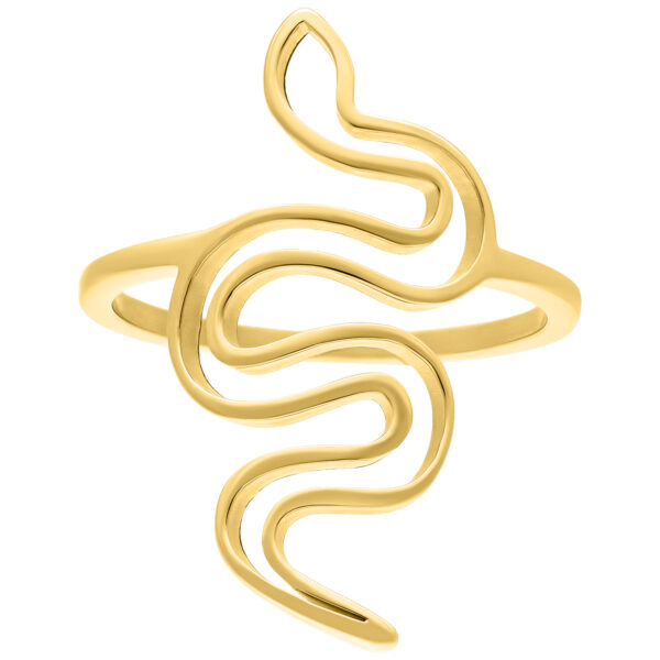 Anillo de serpiente dorado de acero quirúrgico con diseño curvado sobre fondo blanco