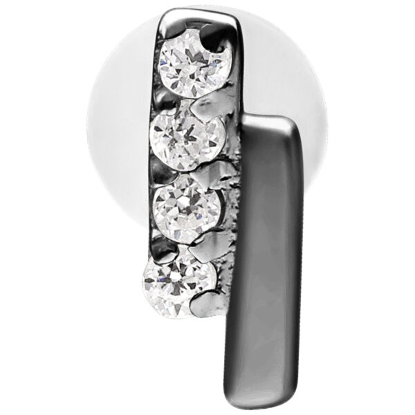 Labret de Barra Doble de Cristal Push Fit en Negro con placa de 5,0 mm sobre fondo blanco