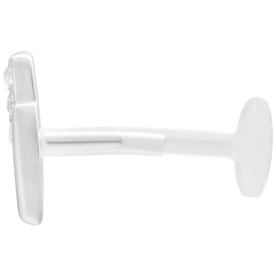 Labret plateado con Doble Barra de Cristal y Push Fit sobre fondo blanco
