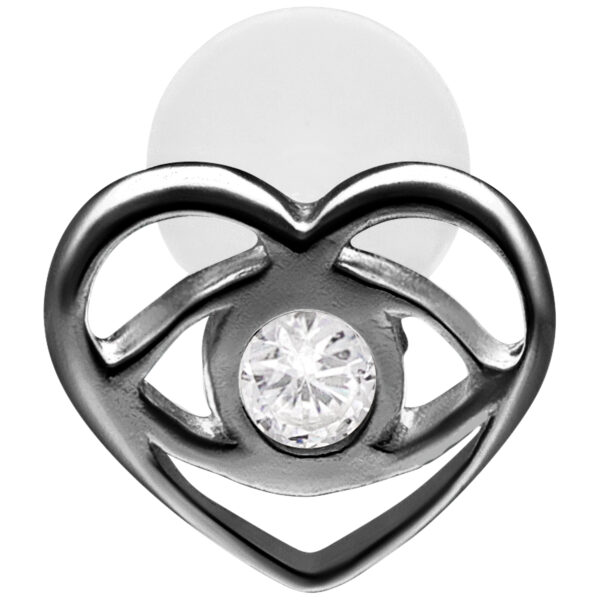 Labret Push Fit negro con forma de corazón y cristal en el centro