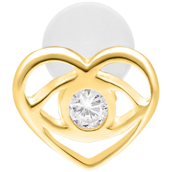 Labret piercing dorado con diseño en forma de corazón y piedra brillante