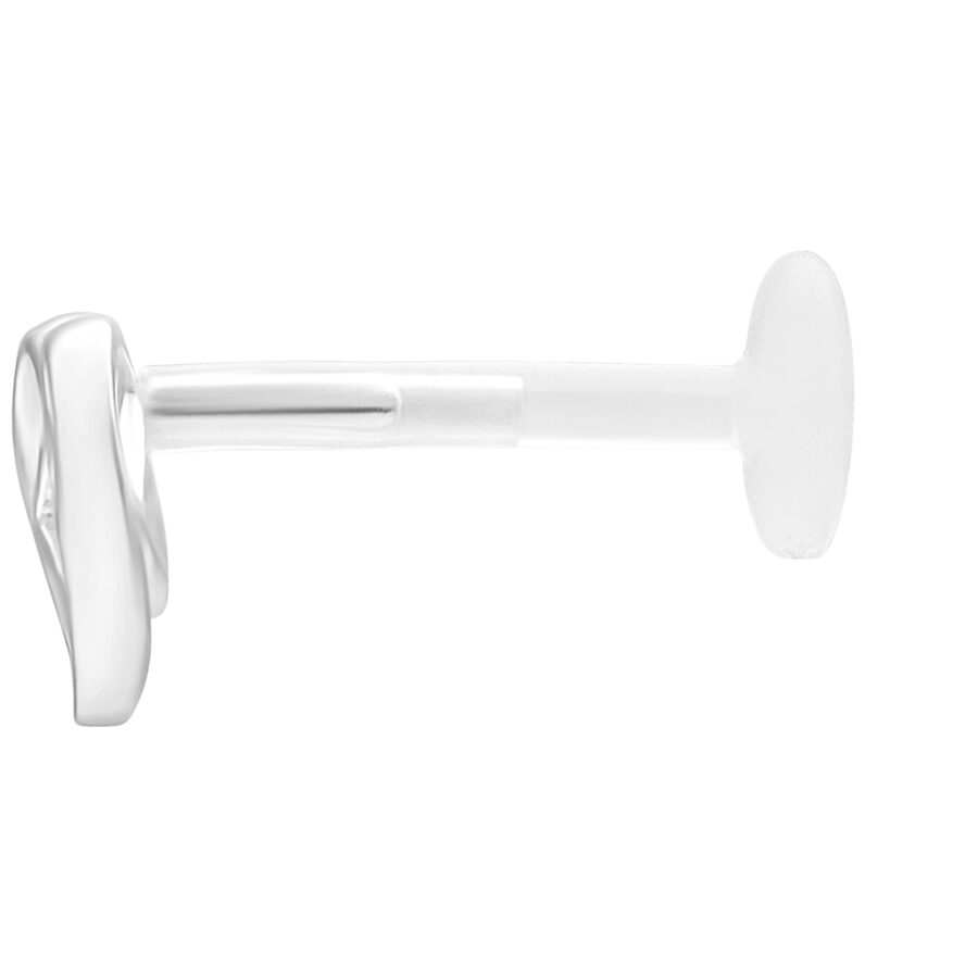 Piercing Labret de plata con Push Fit sobre fondo blanco