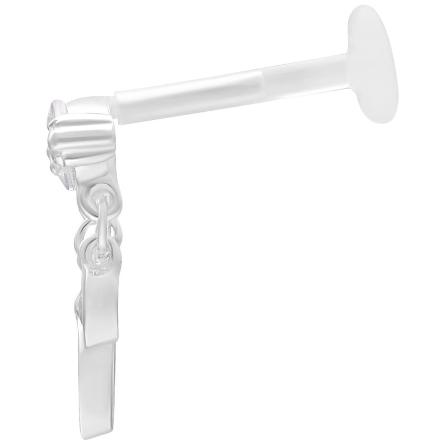 Labret plateado con sistema Push Fit, 5,0 mm de longitud sobre fondo blanco