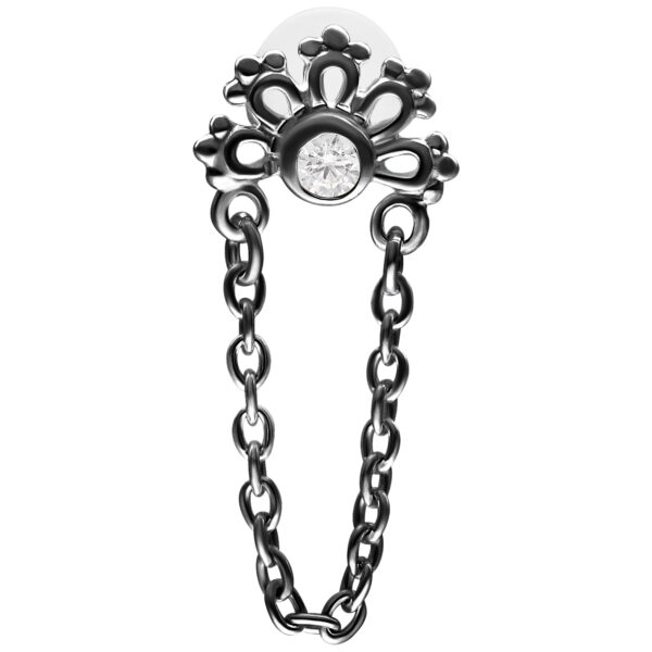 Labret Crystal Sunrise negro con placa de 5,0 mm y cadena sobre fondo blanco