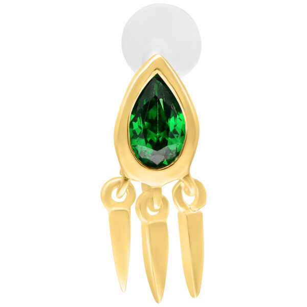 Labret dorado con esmeralda verde y Push Fit, 5 mm de longitud