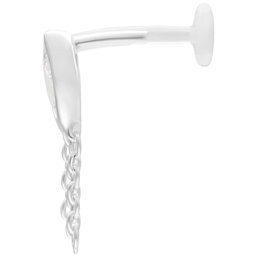 Labret plateado con sistema push fit y placa de 5 mm sobre fondo blanco