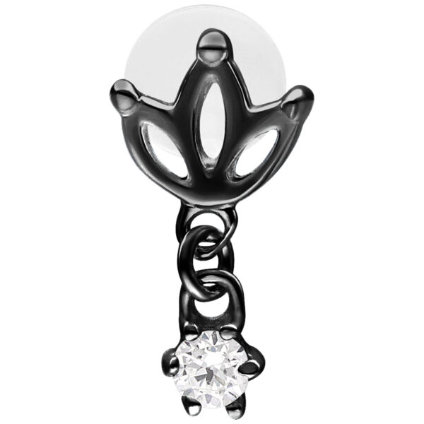 Labret negro con diseño de loto y colgante de circonita, 5 mm