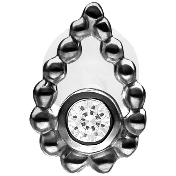 Labret negro con estructura de perlas y cristal sobre fondo blanco