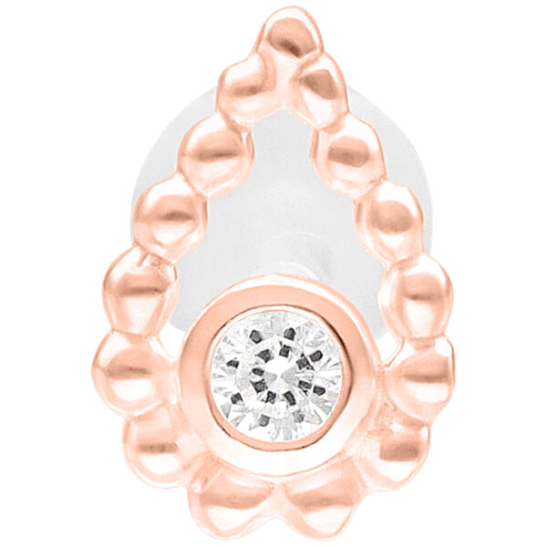 Labret de roségold con forma de perla y piedra brillante sobre fondo blanco