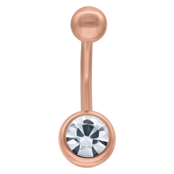 Bananabell de oro rosa de titanio con cristal claro sobre fondo blanco