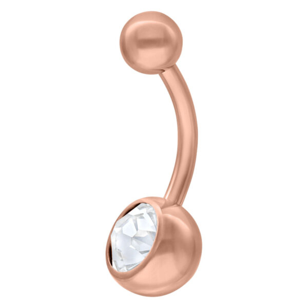 Bananabell de titanio en oro rosa con cristal claro sobre fondo blanco