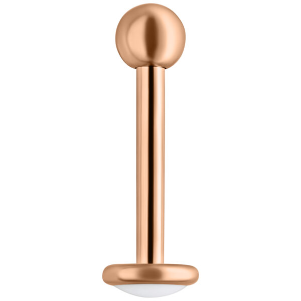Labret de titanio rosado con rosca externa, 7,0 mm de largo, sobre fondo blanco