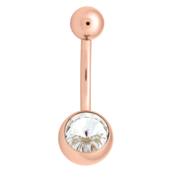 Bananabell en oro rosa con cristal claro sobre fondo blanco