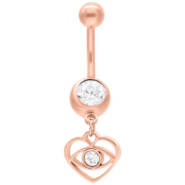 Bananabell en oro rosa con cristal claro y diseño de corazón colgante sobre fondo blanco