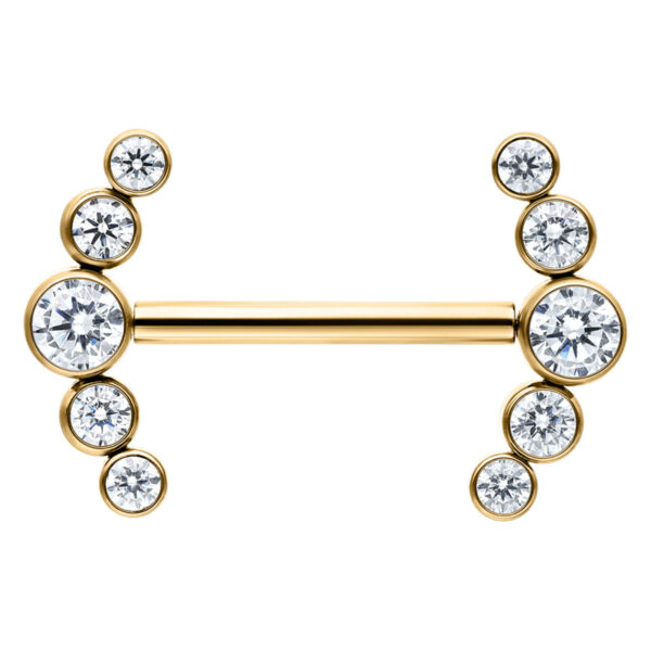Barbell dorado con cristales brillantes sobre fondo blanco