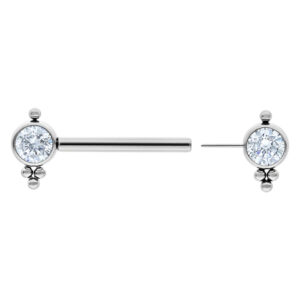 Silberner Barbell aus Titan mit kristallklaren Steinen, Länge 12 mm