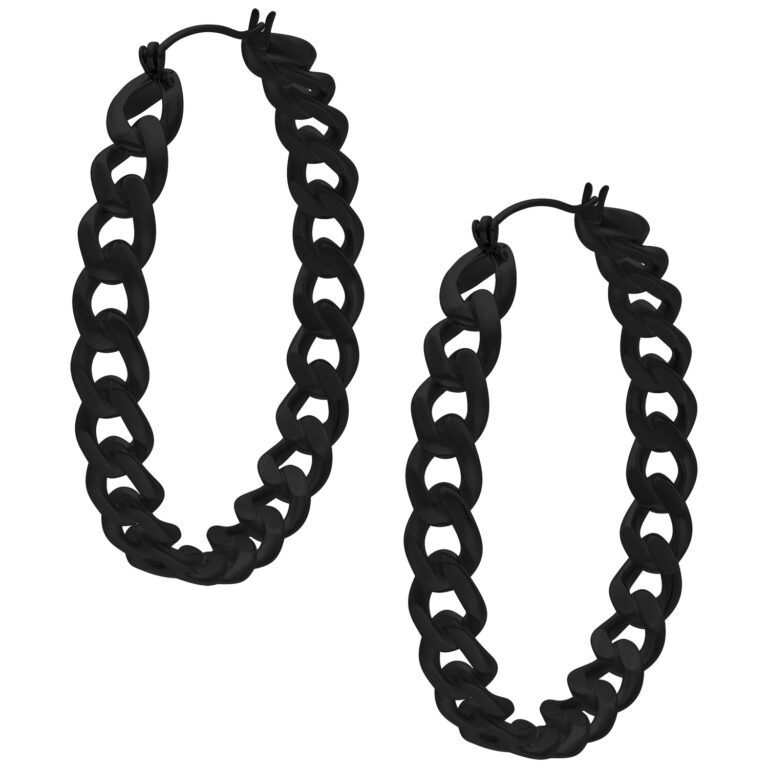 Dos aros de cadena curb negros de acero quirúrgico 316L pulido brillante