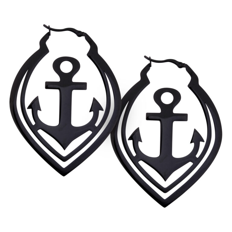 Aros Anchor negros con diseño de ancla sobre fondo blanco