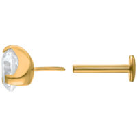 Goldenes Single Crystal Push-Fit Labret, 6mm Goldenes Labret mit klarem Kristall, 6 mm Länge, 2 mm Kugelgröße