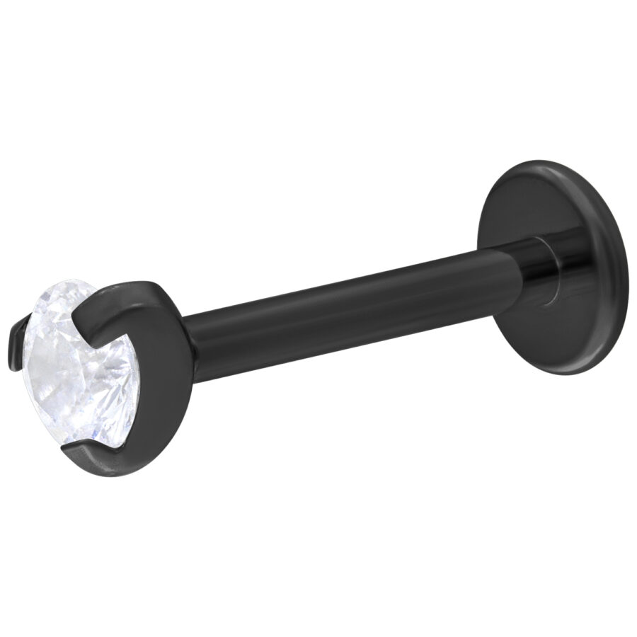 Labret de titanio negro con cristal claro, 6mm de longitud, bola de 3mm