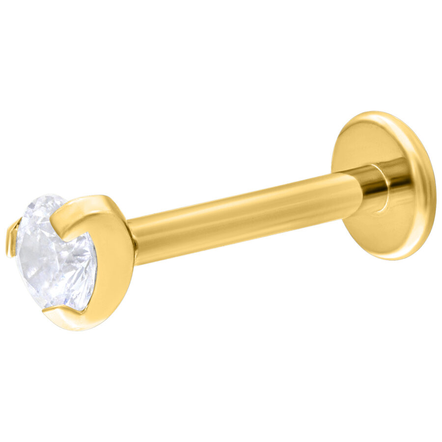 Labret dorado con cristal claro, 6mm de longitud, bola de 3mm