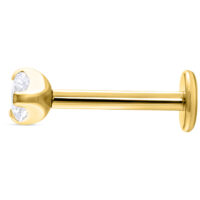 Goldenes Labret mit Kristall, 6mm Länge Goldenes Push-Fit Labret mit klarem Kristall, 6mm lang auf weißem Hintergrund