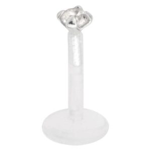 Silbernes Labret mit kristallklarem Stein, Stärke 1,2 mm, Länge 6,0 mm