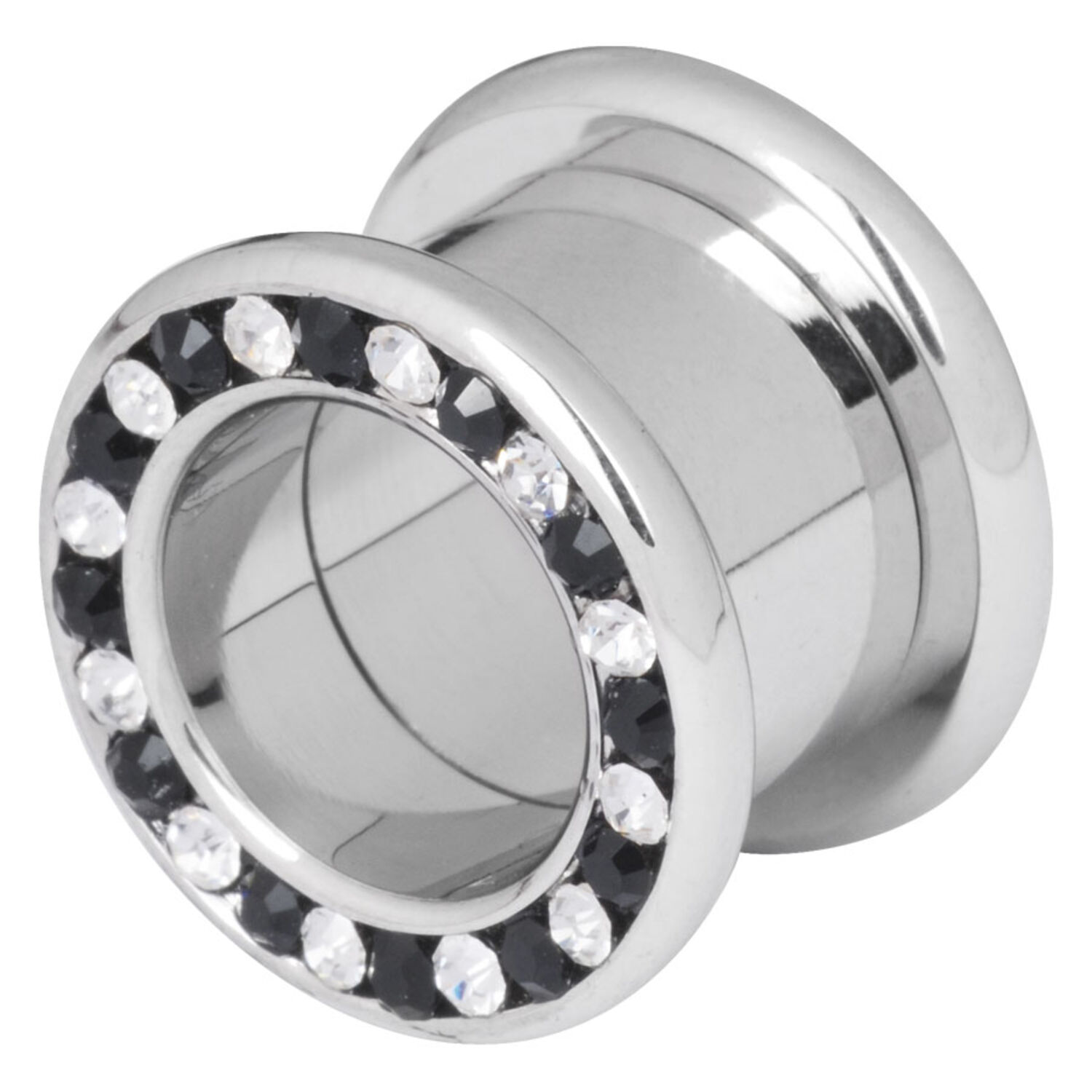 Steel Basicline® Internally Threaded Jewelled Tunnel Black & White Steel Basicline® Internally Threaded Jewelled Tunnel Black & White