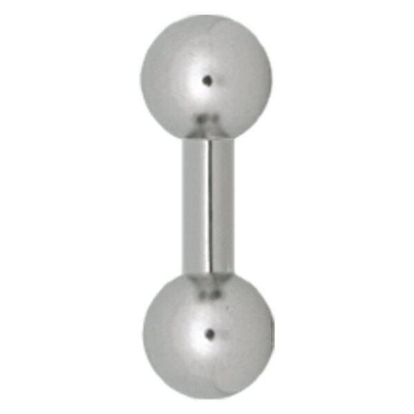 Barbell plateado con dos bolas redondas sobre fondo blanco