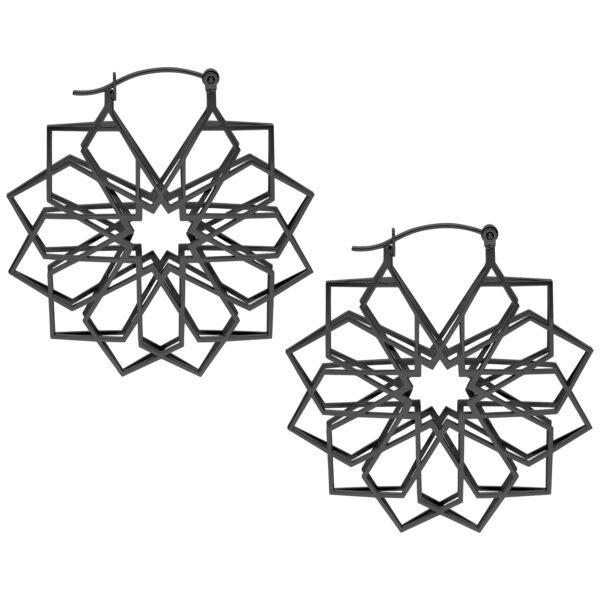 Aros Kaleidoscope negros de acero quirúrgico 316L sobre fondo blanco