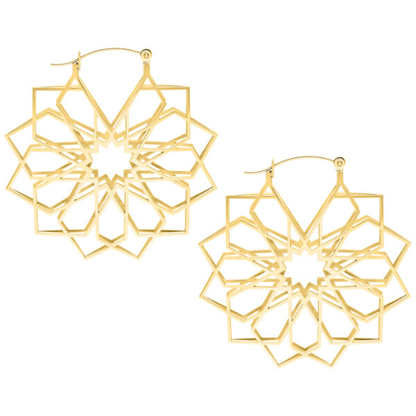 Aros Kaleidoscope dorados de acero quirúrgico sobre fondo blanco