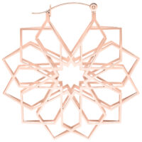 Roségoldene Kaleidoscope Hoops Ohrringe Roségoldene Ohrringe im Kaleidoskop-Design auf weißem Hintergrund