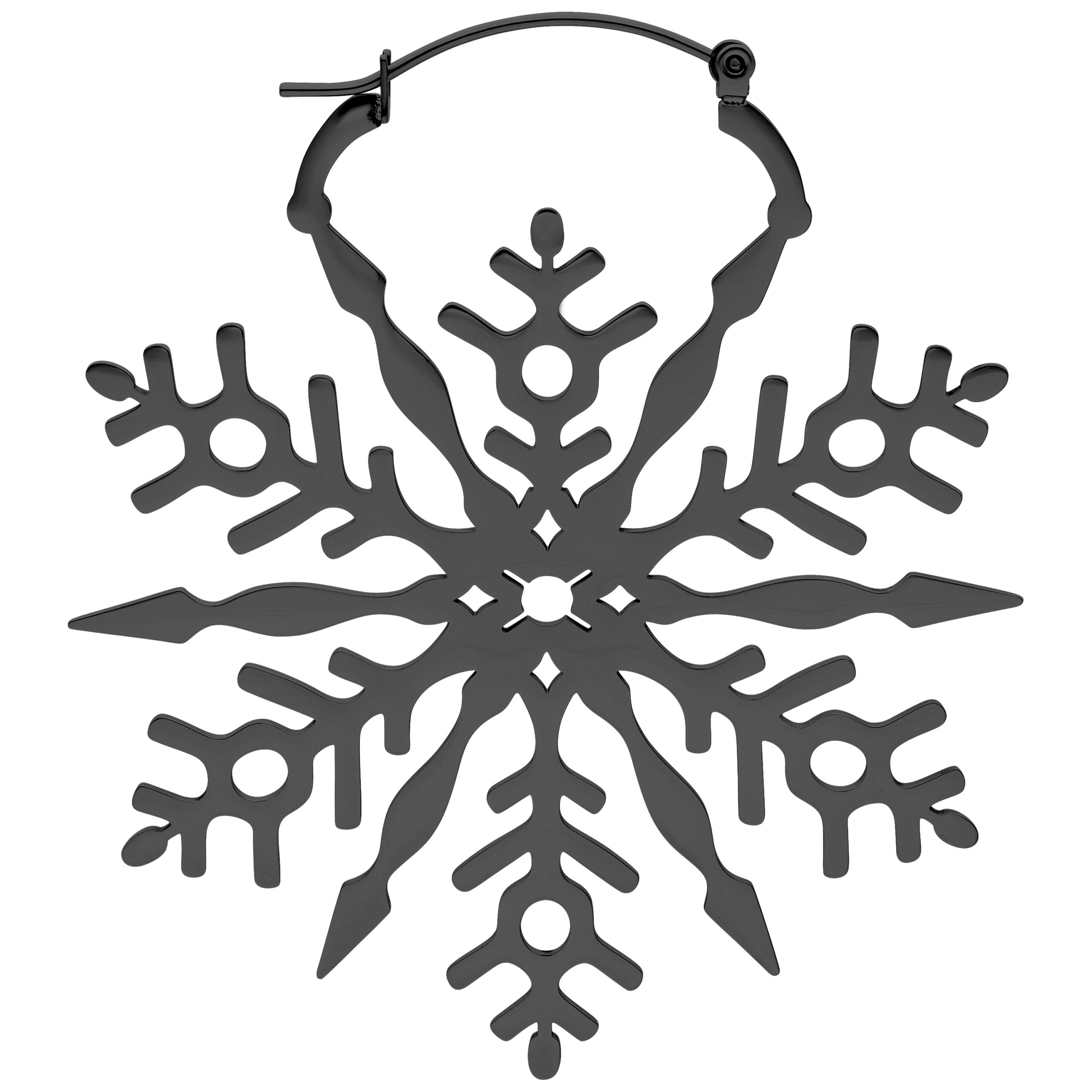 Pendientes de copos de nieve negros de acero Pendientes de copos de nieve negros de acero quirúrgico sobre fondo blanco