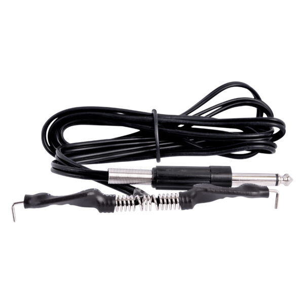Clip Cord negro con conector jack sobre fondo blanco