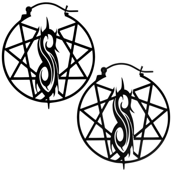 Dos pendientes plateados de Slipknot con el logo Nonagram sobre fondo blanco