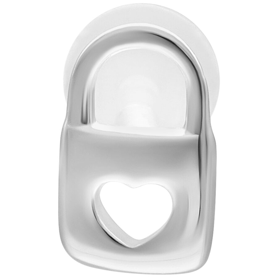 Labret plateado con diseño en forma de corazón sobre fondo blanco