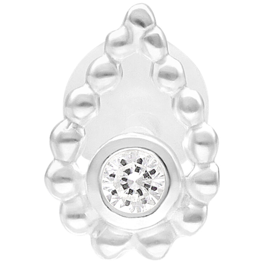 Bead Drop Push Fit Labret plateado de 5 mm de largo sobre fondo blanco