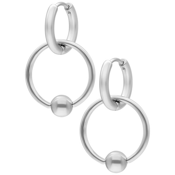 Aros de plata con cierre de bisagra y pequeña bolita, 16mm de diámetro interior