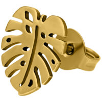 Pendientes Monstera dorados de titanio Pendientes Monstera dorados de titanio sobre fondo blanco