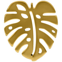 Par de pendientes Monstera de metal dorado Pendiente Monstera dorado sobre fondo blanco